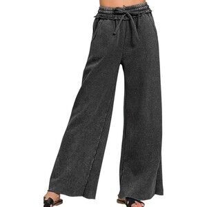 Ainangua Baggy High Waist Wide Leg Palazzo Sweatpants Pants Black XS